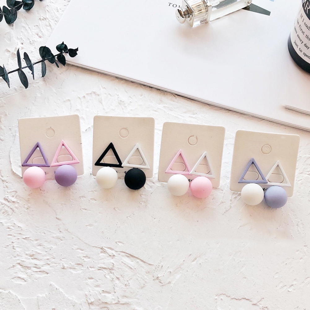 Hu Hu Hu Hu Hu Alat Bantu Pasang Kacamata♡ Anting Tusuk Gantung Desain Geometri Warna Permen Untuk Wanita