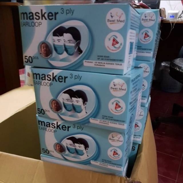 Masker Earloop Cantol 3 Ply BestMed / Best Med isi 50pc per box