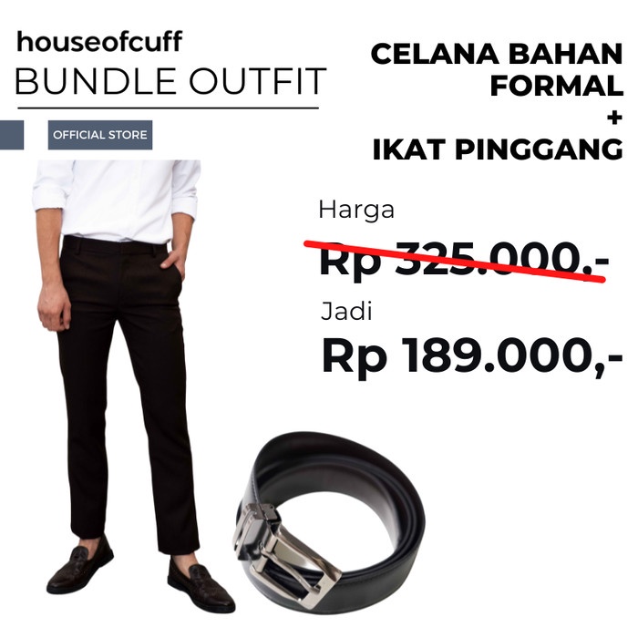 Celana Bahan Kerja Pria Formal Slim Fit coklat trouser + belt