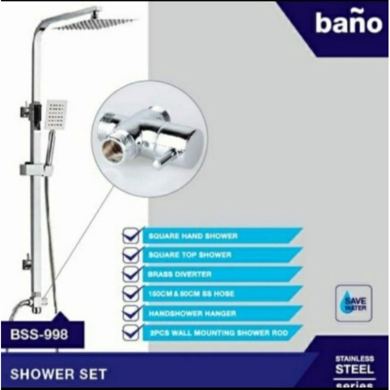 SHOWER TIANG KOTAK BANO SHOWER SET STAINLESS STEEL