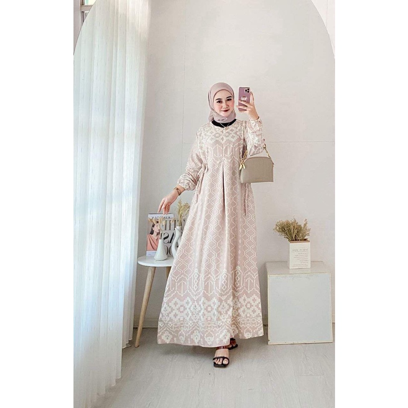 Ethnik Gamis Terbaru Maxmara Lux Ori Premium Dress Wanita Lengan Panjang Maxi Dress Kekinian LD 112 cm