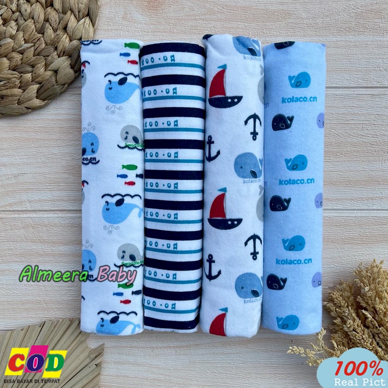 Isi 4 PCS Bedong Bayi Pernel Bayi Motif Karakter Bayi Baru Lahir Ukuran 95 Cm x 75 Cm Almeera Baby And Kids