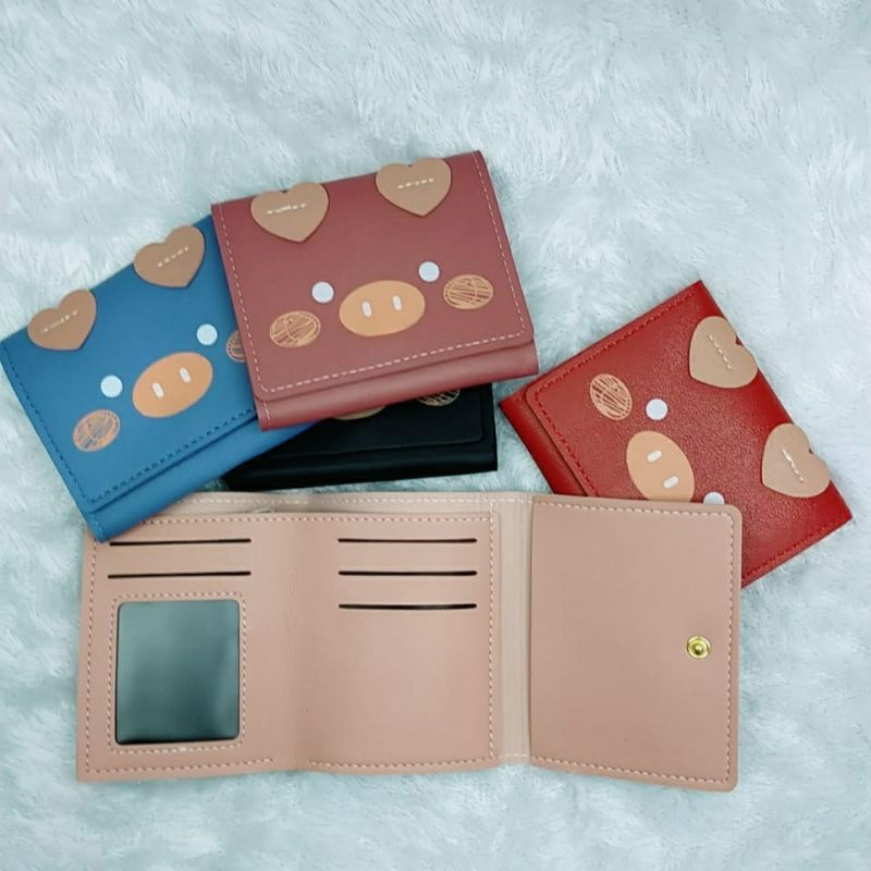 ~ PIYOSHI08 ~ Dompet Wanita Lipat Shy Pig Lucu Dompet Mini Wanita Korea Fashion Dompet Kartu Impor AF134