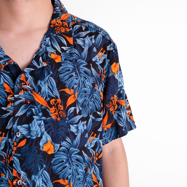 Kemeja Pria Motif Daun Bunga Lengan Pendek Kasual Original Distro