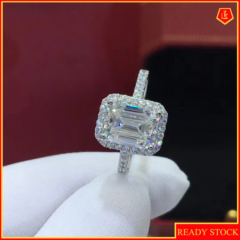 [Ready Stock]Women's White Square Diamond Ring Korean Style Fashion Elegant