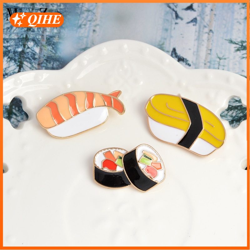 Bros Pin Buckle Desain Sushi Salmon Bento Rice Roll Gaya Jepang Untuk Kemeja Denim Anak Perempuan