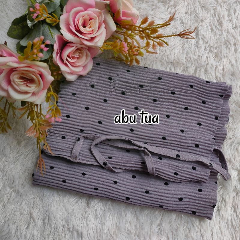 BERGO PLISKET POLKA MH / JILBAB BERGO / BERGO PLISKET MOTIF / JILBAB PLISKET / BERGO TALI / PLISKET POLKA-Abu tua