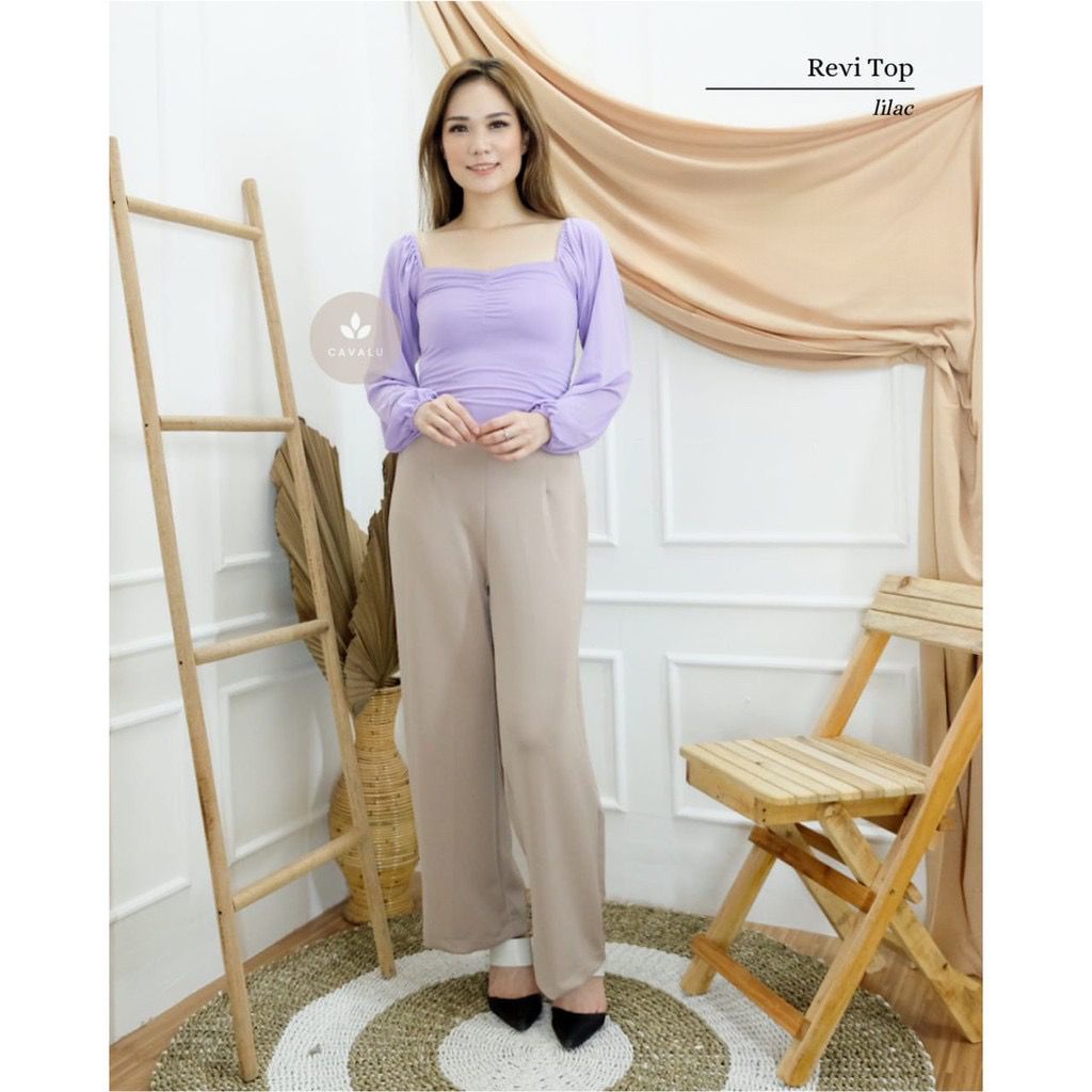 CAVALU 110 Revi Top Rapunzel Puff Sleeve Crop Top Baju Atasan Wanita Lengan Panjang