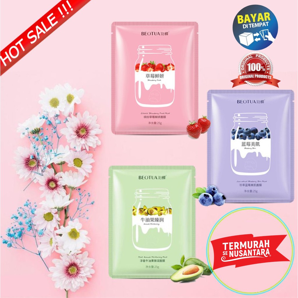 Masker Wajah Beotua Yogurt Sheet Mask / Masker Muka Beotua Facial Sheet Mask Masker Wajah Organik Pemutih dan Glowing / Masker Organik Anti Komedo dan Jerawat / Masker Wajah Korea Murah Pria Wanita