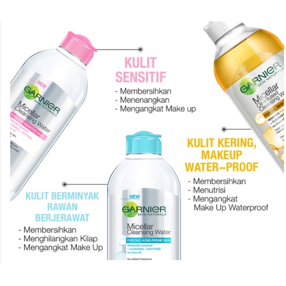 ☘️Yuri Kosmetik☘️ Garnier Micellar Water / Garnier Micellar Pink / Blue / Yellow / Vitamin C / Rose 50ml /125ml / 400ml / EXP 2025