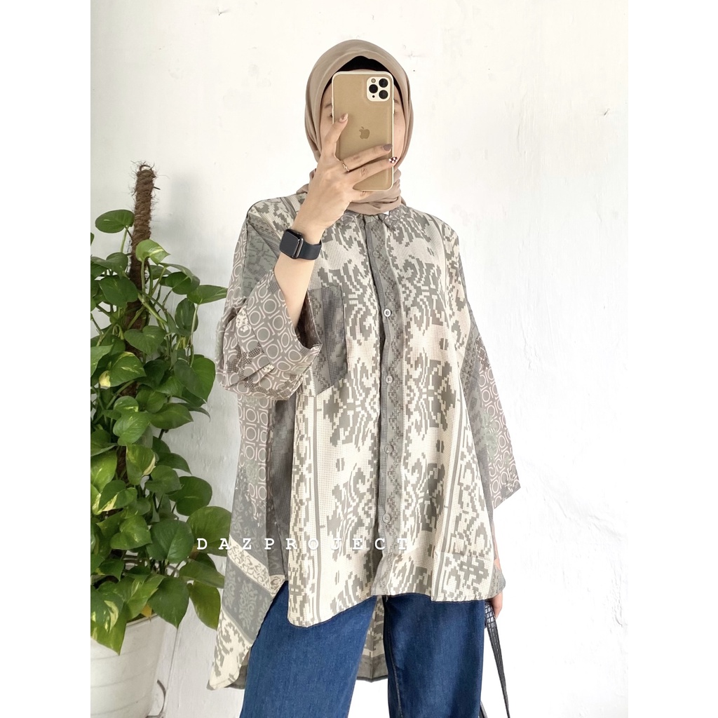 Anindya Shirt Kemeja Oversized Motif wanita tangan 3/4 kemeja kerja wanita LD 135 Kemeja Oversized by DAZPROJECT