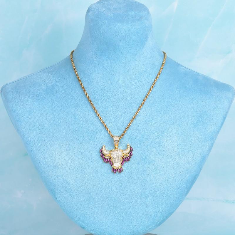 Kalung Liontin Hewan Sapi Warna Rose Gold Gaya Hip Hop Rock Untuk Pria Dan Wanita