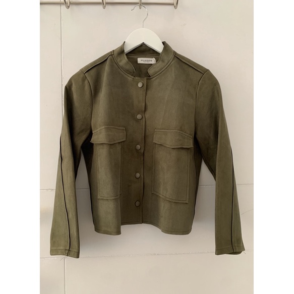 Baju Atasan Jaket Blazer Crop Suede Wanita Army Merk HLKODO ala ZAR*A