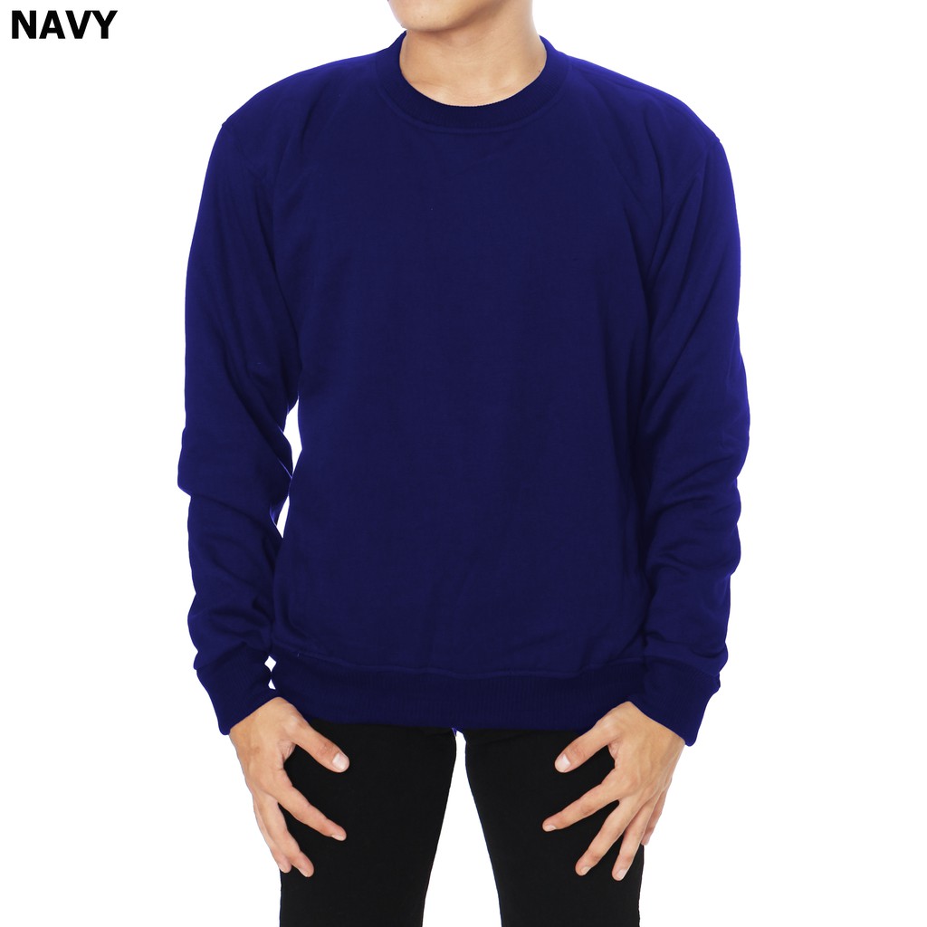 Sweater polos oblong crewneck L,XL,XXL pria wanita hitam wame store-NAVY