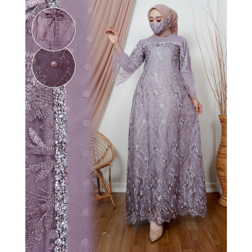 Permata Olshop / Gamis Brokat Modern Amanda NK / Kebaya Modern Seragam Nikahan / Baju Kondangan Mewah