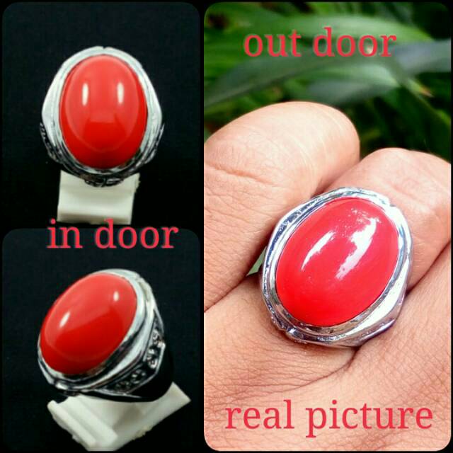 Cincin Batu Coral Marjan Reddish Merah Merona Ring Elegan