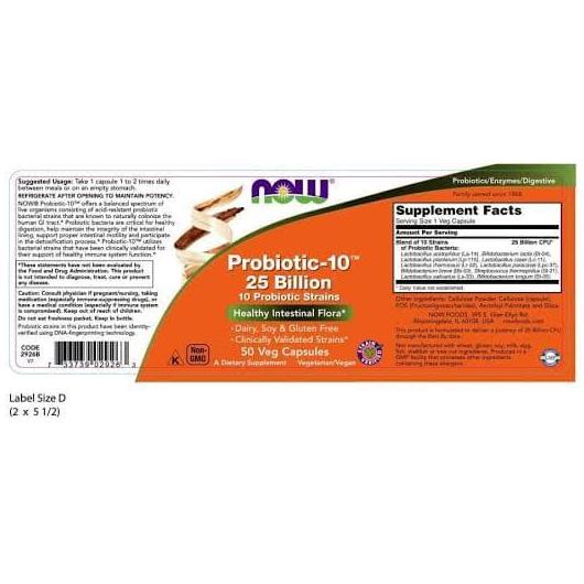 Now PROBIOTIC 10 25 Billion 50 Veg Cap Now Foods Probiotic-10