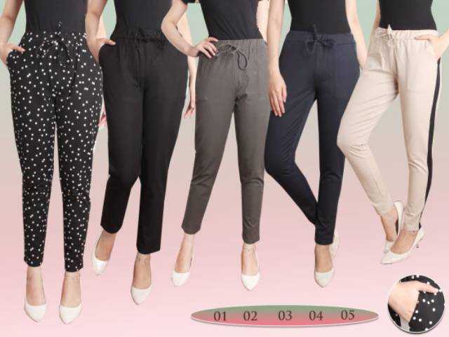 Celana formal wanita list bahan stretch