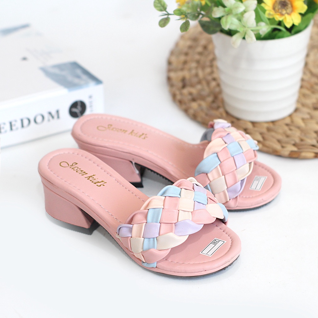 Sandal Heels Anak Perempuan Slop Kokop Kepang Hak Tahu 3 cm S02