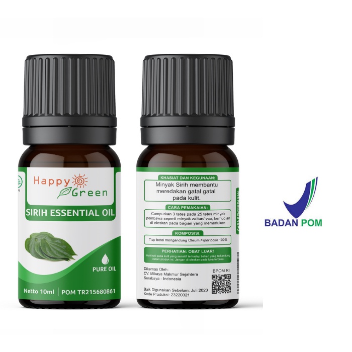 BPOM Happy Green Betel Leaf Essential Oil - Minyak Atsiri Daun Sirih 100% Murni Garansi Uang Kembali