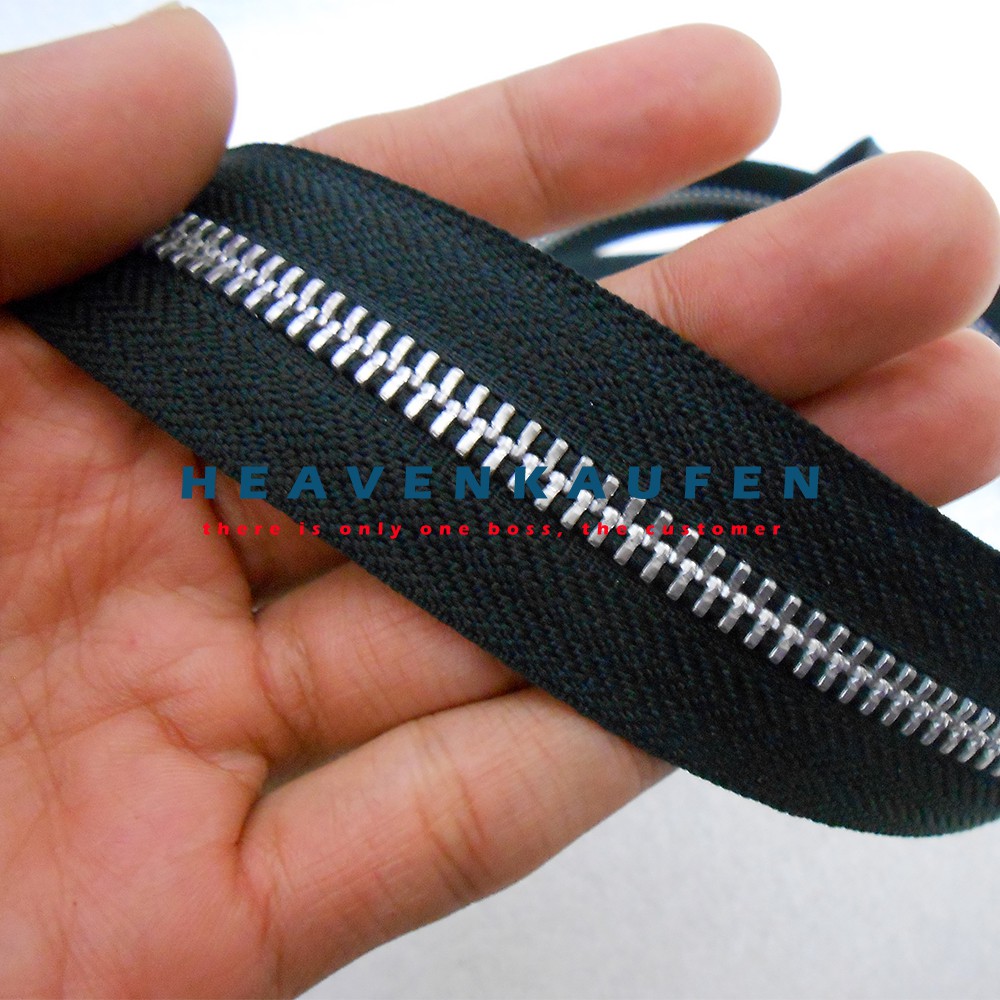 Resleting YKK 100 cm/1 meter Hitam Silver Bolak-Balik