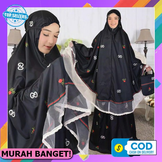 Ttk Mukena Mutiara White+ Bhn Sutra Paris Kombi Renda Mewah Asli Bordir Uk Xl +Tas Cantik Mukena Ray