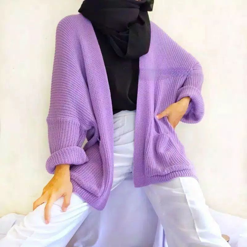 Termurah Diskon Promo Loocy Pocket Jaket Rajut Saku Lavella | Cardygan Oversize Premium Tebal 7 Get-Lilac
