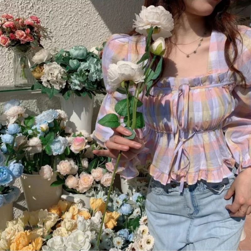 MDLV ~ 7392# Tiffany Drawstring Top Atasan Blouse Rainbow Fashion Import