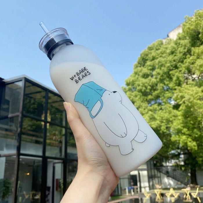 Botol Minum We Bare Bears 1000ML Botol Minum Anak Kartun Miniso 1L - Ice Bear