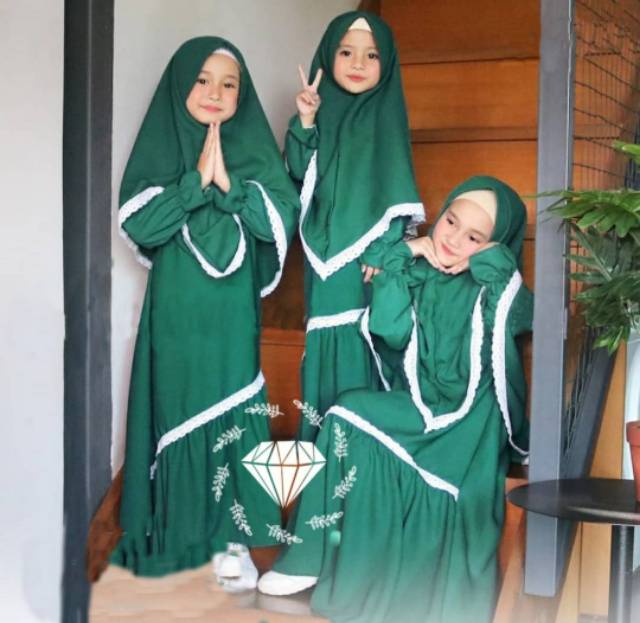 Baju Syari Anak Lyla renda Hijau Botol Hijab  Anak Perempuan