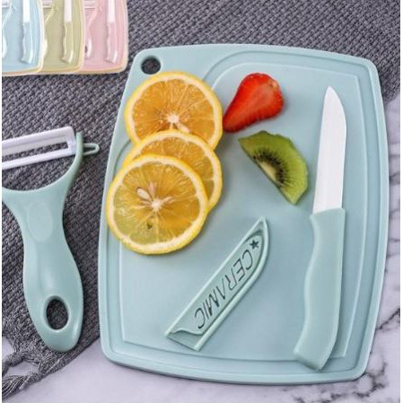 [ Cinicini ] Pisau Set Plus Talenan Pisau Ceramic Jerami Mini 3in1