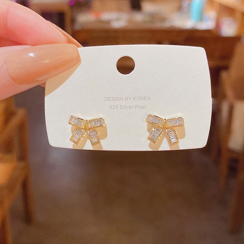 Anting Tusuk Sterling silver 925 Desain Pita Hias Kristal Zircon Mewah Berkilau Untuk Wanita