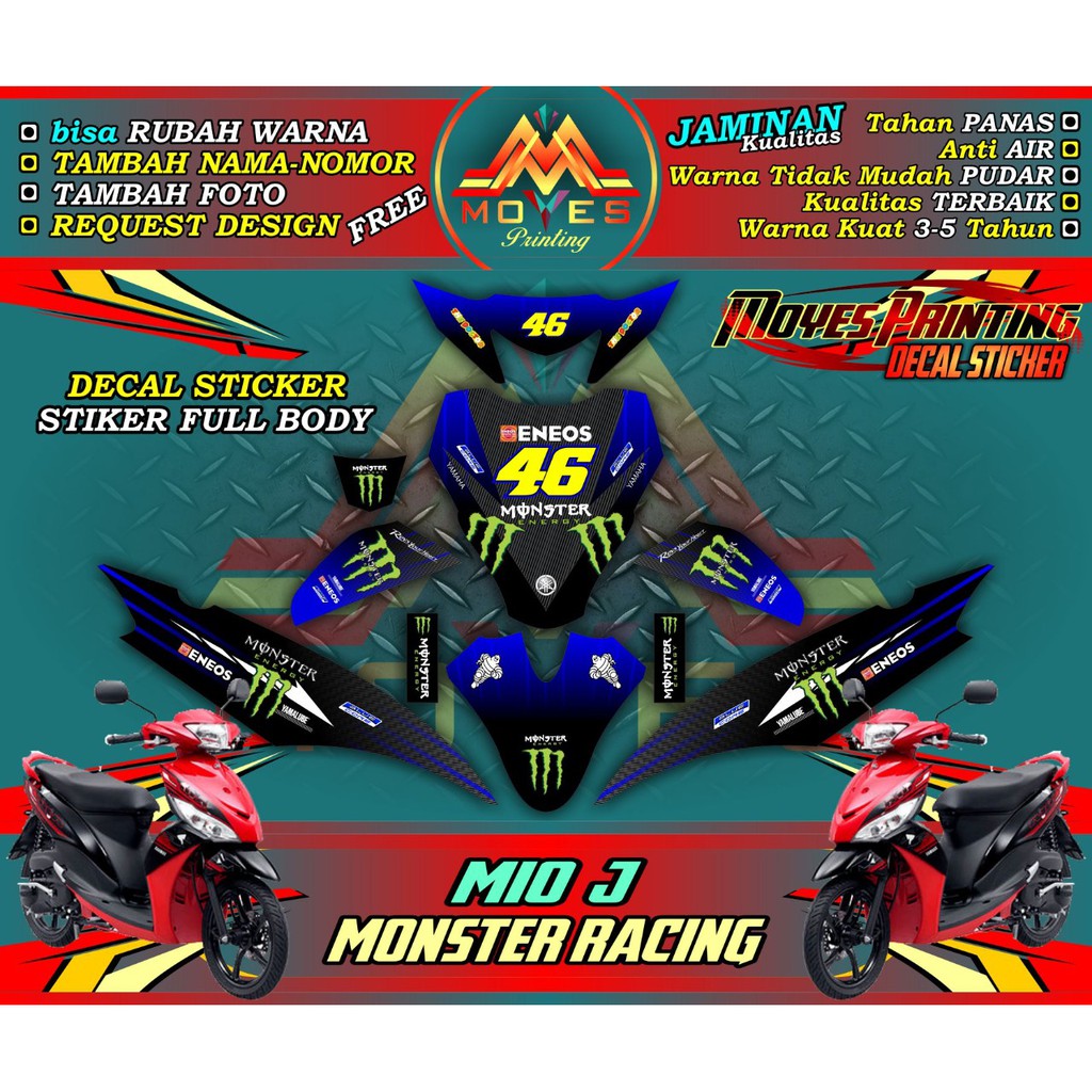 Decal Stiker - Stiker Decal Full Body Yamaha Mio J Desain Monster Racing