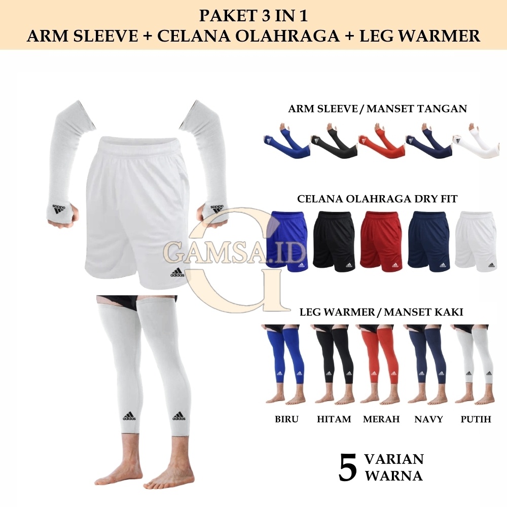 PAKET 3 IN 1 MANSET KAKI PRIA WANITA - LEG SLEEVE WARMER ARM SLEEVE HANDSOCK CELANA PENDEK OLAHRAGA BOLA FUTSAL RUNNING