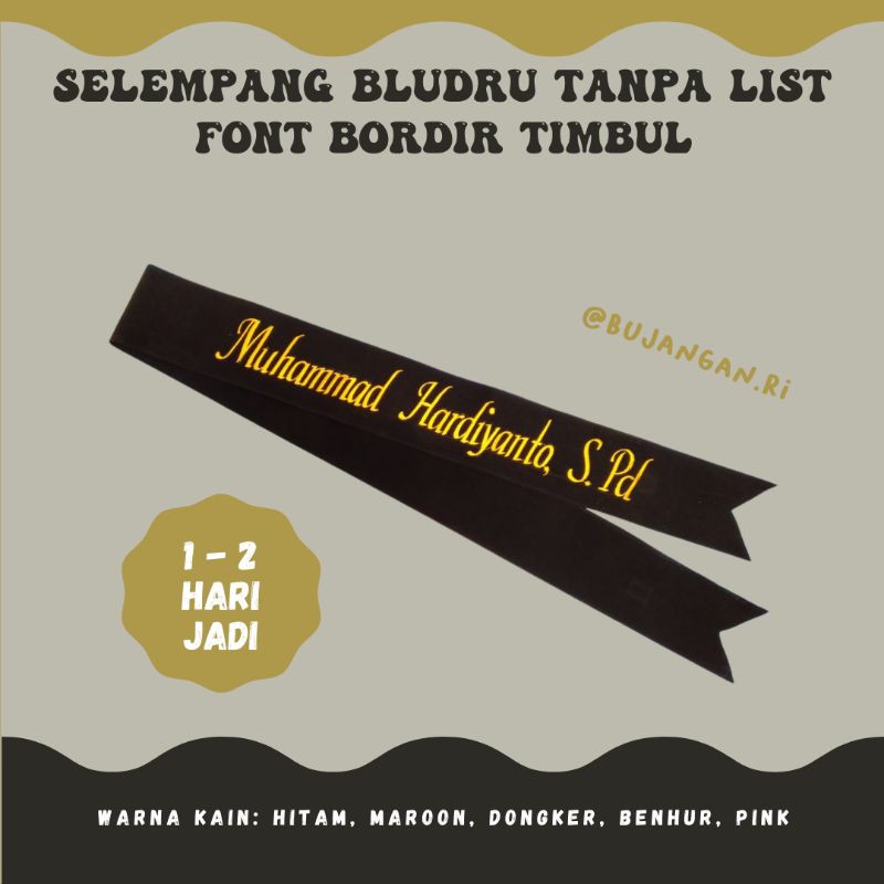 (1-2 HARI JADI) Slempang / Selempang Wisuda Semarang Murah (Bludru, Bordir, Tanpa List)