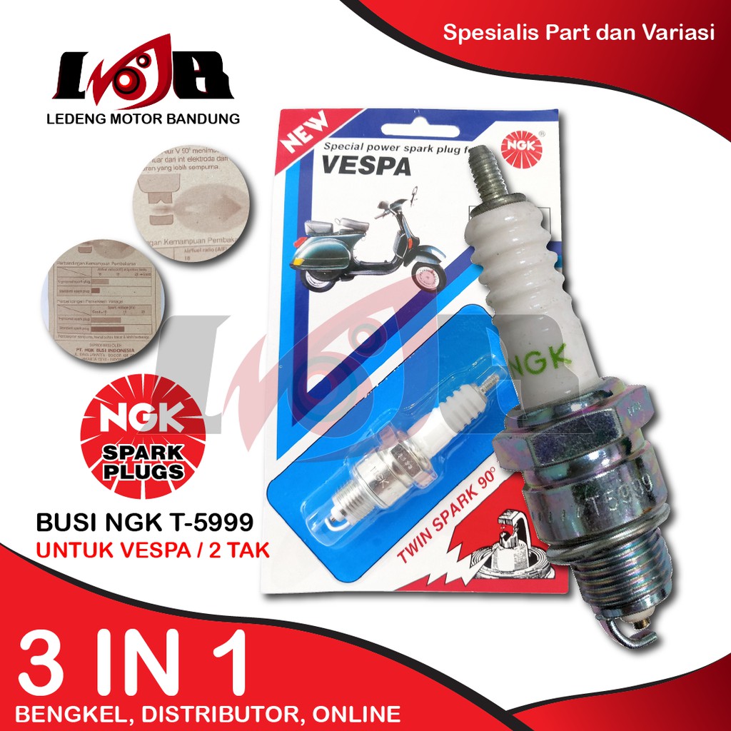 NGK T5999 BP7HS Busi Vespa Super Sprint FIZR ALFA SIGMA Drat Pendek 2T