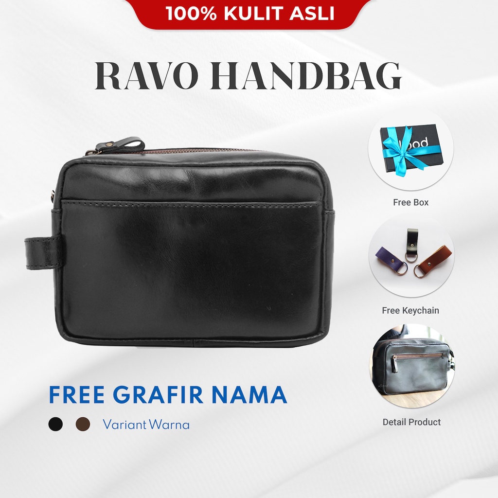 TAS TANGAN CLUTCH POUCH PRIA KULIT ASLI ORIGINAL 100% RAVO - HANDBAG KULIT - GRATIS CUSTOM UKIRAN NAMA