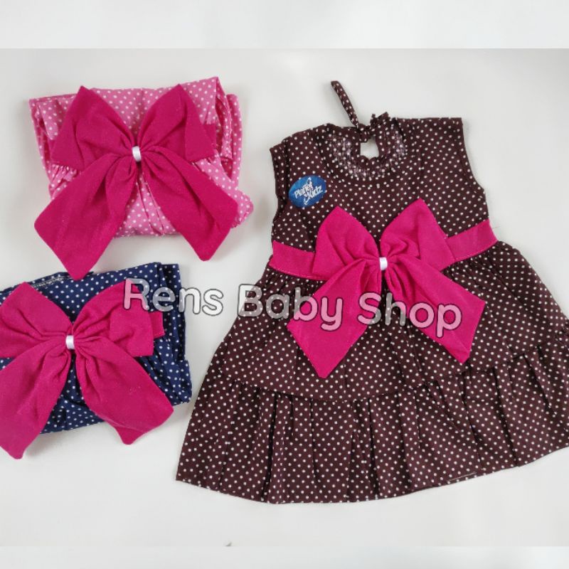 Baby gift PLANET KIDZ Baju Dress katun rok TUMPUK rampel polkadot pita anak bayi perempuan cewek girl 1 tahun