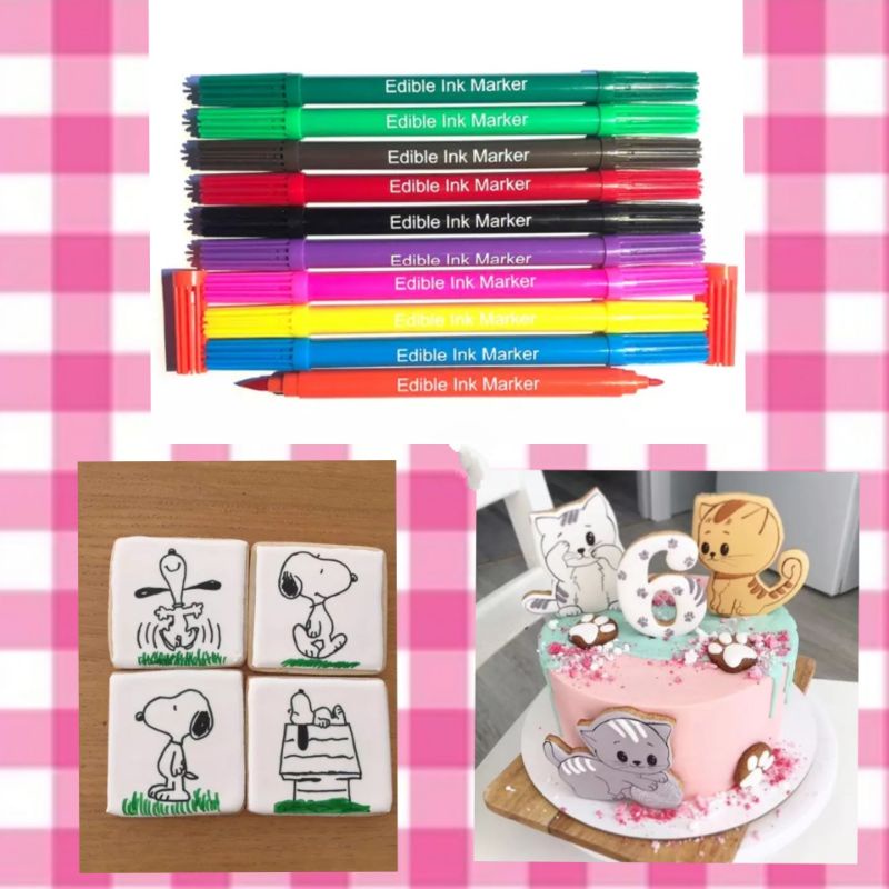 

Edible pen spidol 2 sisi tebal tipis untuk hias bento dan tulisan di atas cake cookies tinta aman dimakan