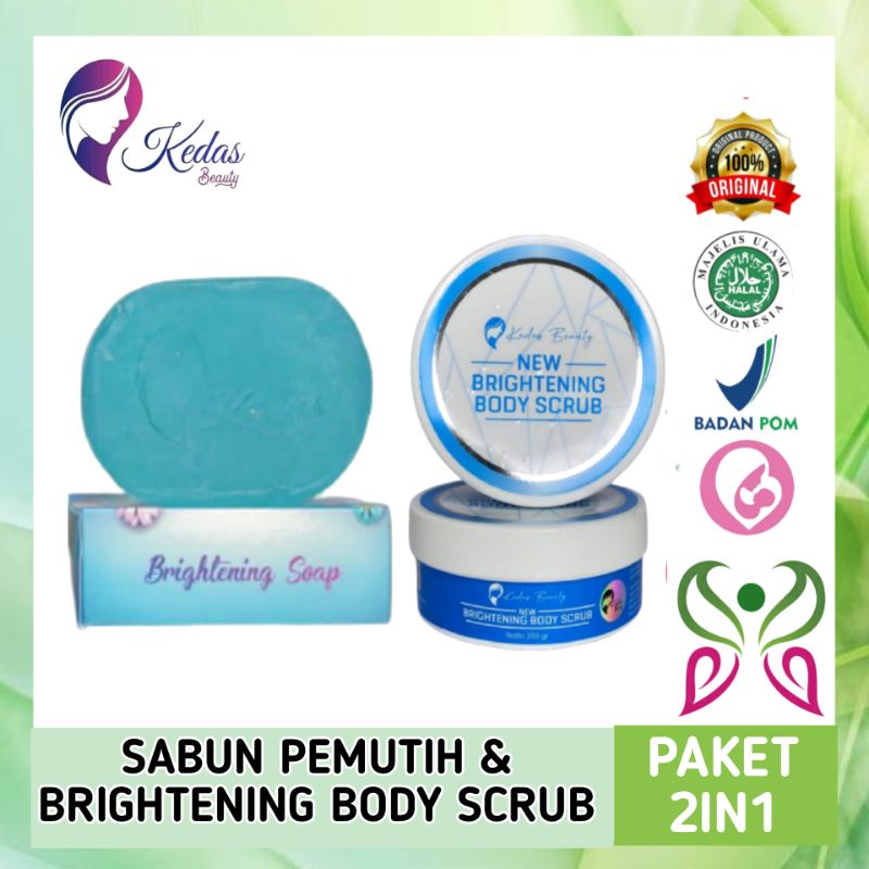 Kedas Beauty Sepaket Body Scrub & Body Soap ORI BPOM | Sabun Pemutih | Perawatan Jerawat | Cuci Muka