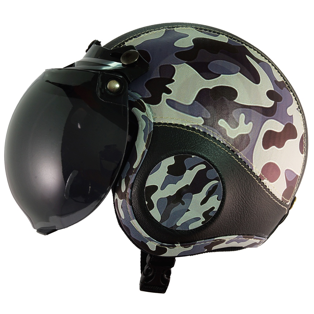 Helm Bogo Retro Anak Untuk Usia 2-6 Tahun Motif Army - Putih Hitam