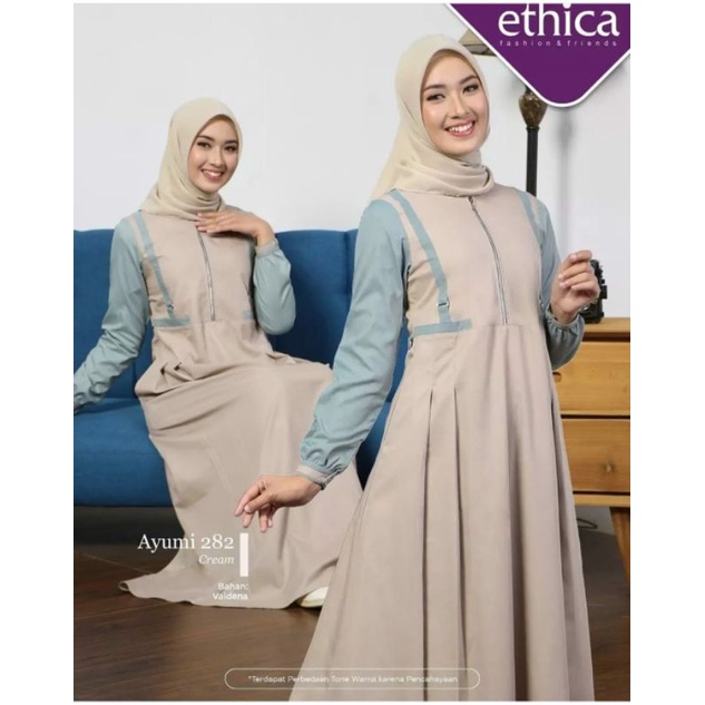 Ethica Terbaru 2022 Gamis Ayumi 282 - Cream -Lylac -Black