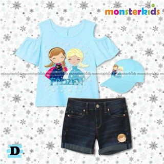  baju  anak  perempuan setelan frozen  kaos  jeans topi MK5 