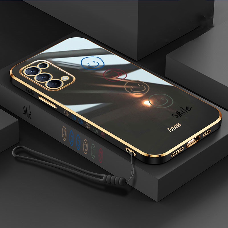 Smiley Face Case For VIVO Y20i Y12S Y50 Y30 Y11 Y19 S1 PRO Y93 Y91C Y12 Y15 Y17 Y20S Y20 Y30i Luxury Cartoon Soft electroplate Lanyard cover couple