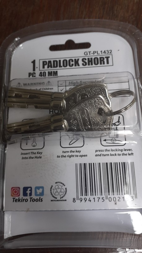 Tekiro Gembok 40 Mm Leher Pendek  Keep Soligen