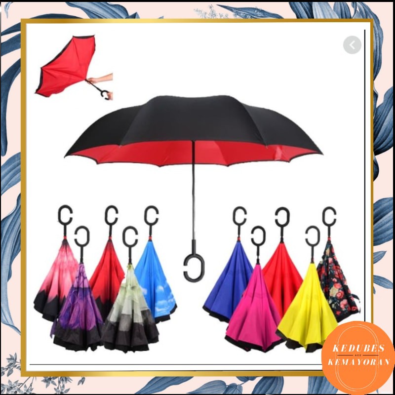 Payung Terbalik Kazbrella Gagang C Double Layer / Reverse Umbrella Gagang C Unik [KK]