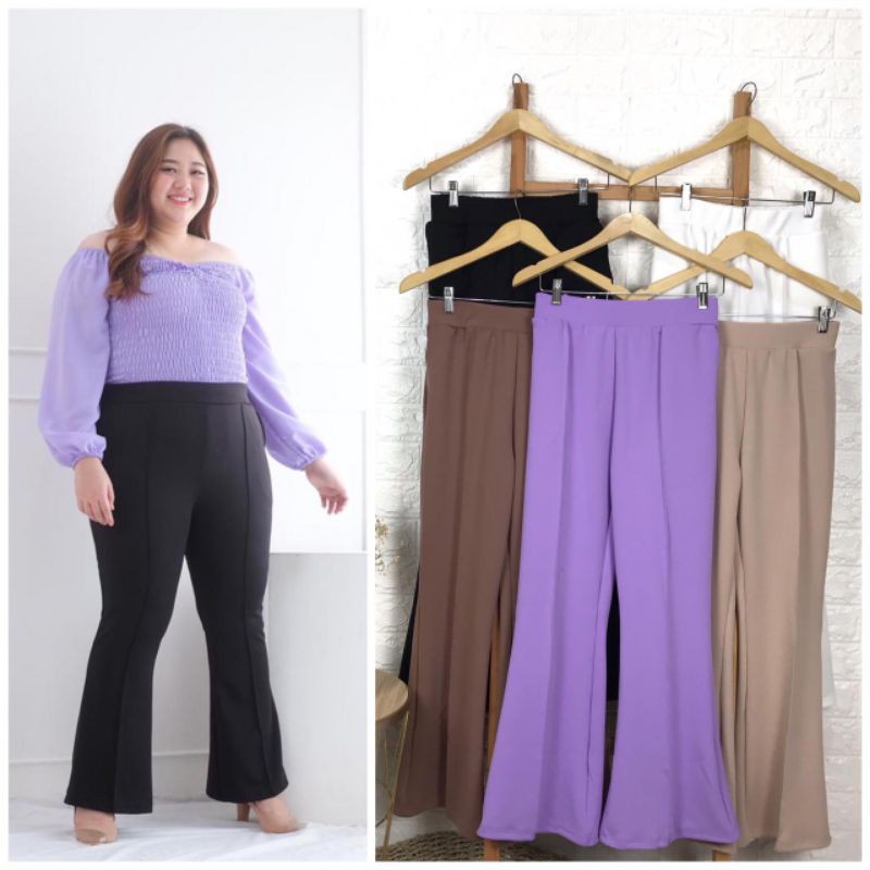 COD✅ CUTBRAY RETRO FIT &amp; FLARE ~ SCUBA PREMIUM Tebal &amp; Nyaman | EDISI EXTRA JUMBO 100% ADA Size 5XL celana panjang wanita/kasual ootd/bawahan muslimah/XXXL