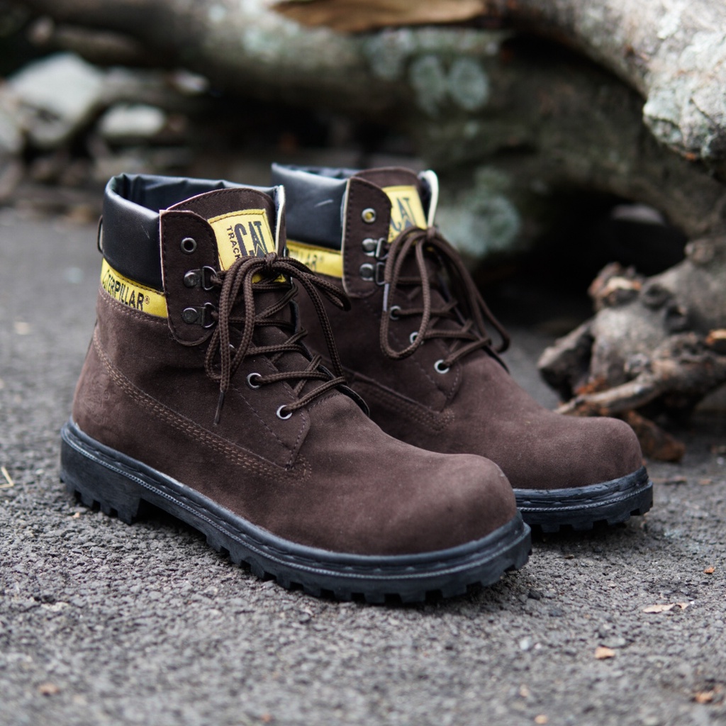 TERLARIS !!!!! Sepatu Safety Boots CATERPILLAR HIGH Suede Sepatu Boots Ujung Besi