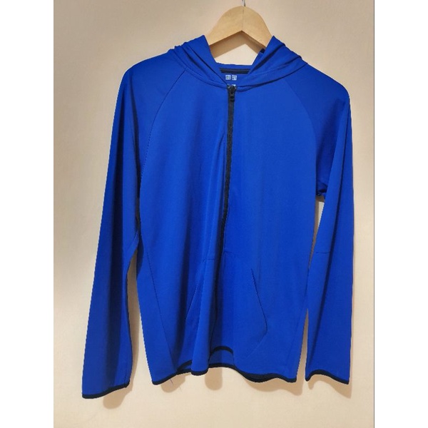 Zipper jaket running uniqlo biru slim