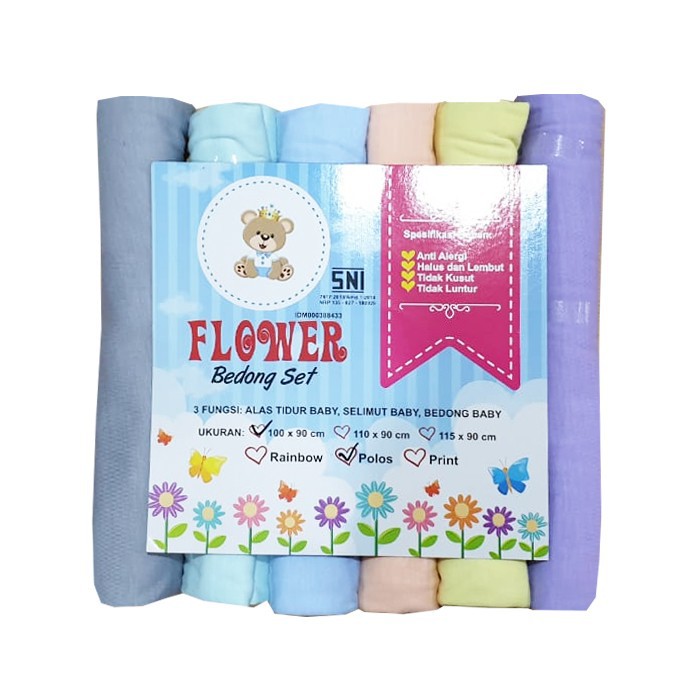 Bedong Rainbow isi 6pcs Kain Bedong Flower Bedong Bayi 6in1 Polos Selimut Swaddle Wrap Baby Babymani